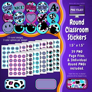 Stickerpakket | Individuele digitale stickers en Avery-velsjablonen | Paars, blauwgroen, roze, luipaardprint en abstracte fragmenten ST55CK-A180