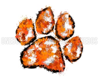 Paw PNG, Digital Element, Distress Splatter Patch, Grunge Airbrush Painted, Orange Black, Bulldogs Cougars Lions Panthers Tigers Wildcats