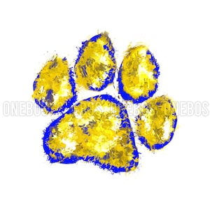 Paw PNG, Digital Element, Distress Splatter Patch, Grunge Airbrush Painted, Gold Royal Blue, Bulldogs Cougars Lions Panthers Tigers Wildcats
