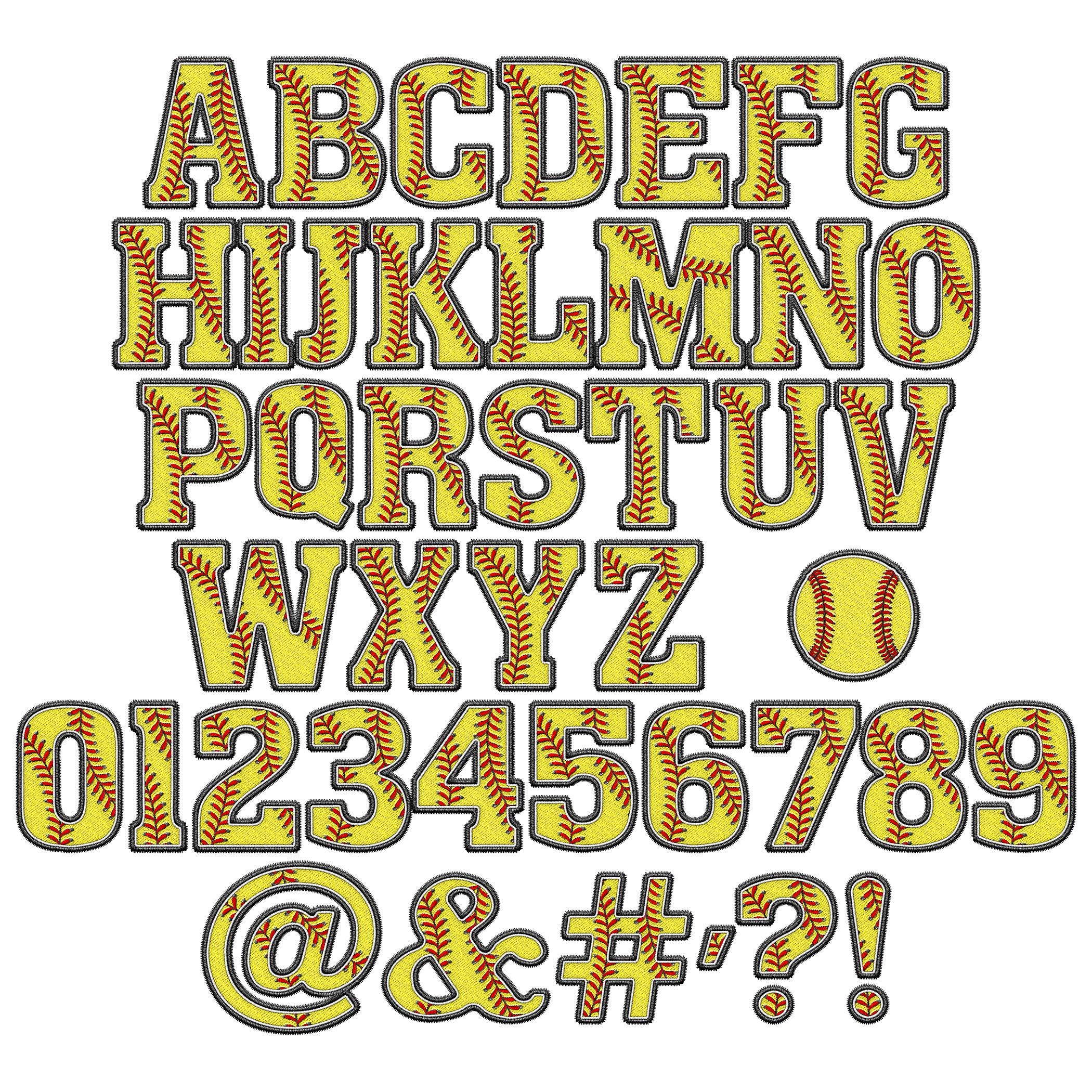 Baseball and Softball Alphabets, Faux Embroidery Boardwalk Stitch ...