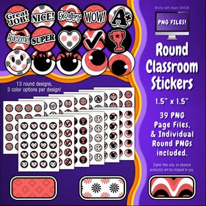 Stickerpakket | Individuele digitale stickers en Avery-velsjablonen | Bloemen, diamanten, geruit, groovy, rood, zwart, wit ST55CK-A263