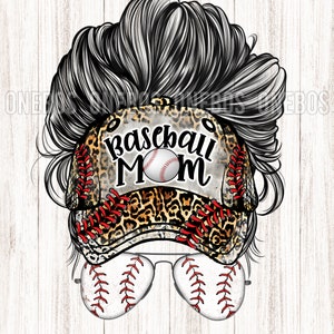 Baseball Mom, Messy Cap Bun Sublimation, PNG Digital Download, Messy Hair with Hat, Baseball Glasses, Digital Print Art