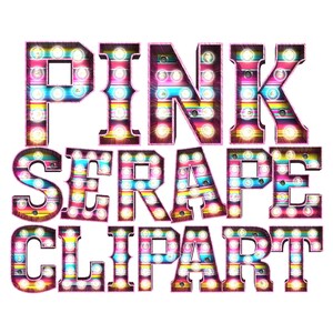 Alfabeto clipart y números / Marquee de estilo occidental VS2.0 Letras en sarape rosa, Patrón de arco iris / Sublimación de luces de letras, Impresión, DTG