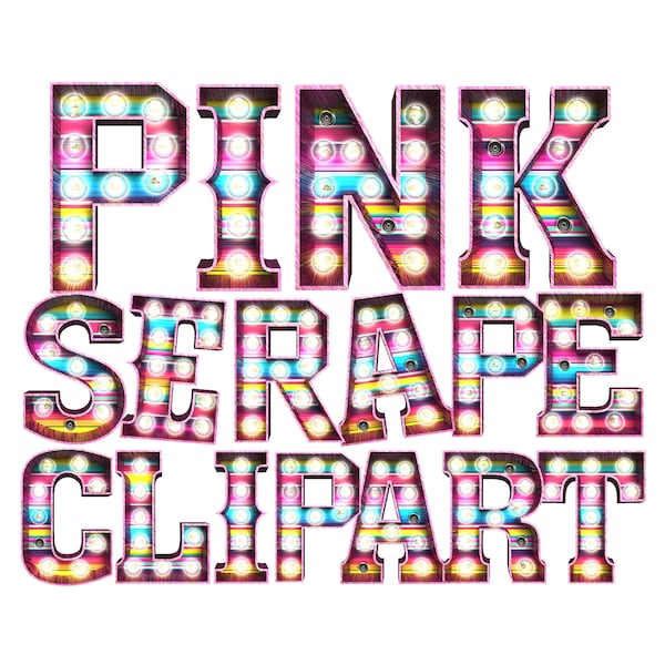 Clipart Alphabet and Numbers | Western Style Marquee VS2.0 Letters in Pink Serape, Rainbow Pattern | Letter Lights Sublimation, Print, DTG