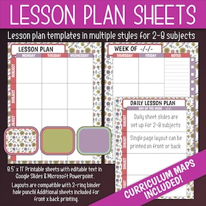 Unterrichtsplan Blätter & Curriculum Maps (editierbar) | Lehrer Planer Einlagen | Floral, Sonnenblume, Frühling, Sommer, Niedlich, Grün, Pflaume LE55ON-A198