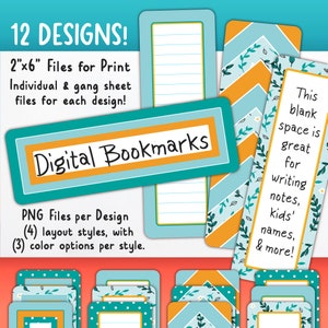 Marcadores digitais para impressão, conjunto de pacote de clipart com 12, marcadores florais e de bolinhas verdes/amarelos, forrados e em branco para DIY personalizado BO55OK-A200