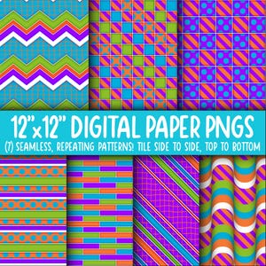 Behangachtergrond: digitaal papier | Naadloos | Handgetekend, strepen, stippen, helder, neon, oranje, blauw, paars, groen WA55LL-A241