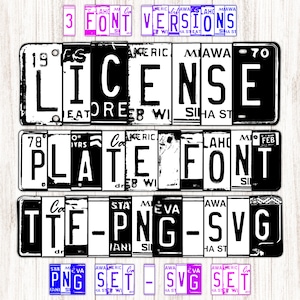 Fichiers de police de plaque d'immatriculation, 3 polices ttf, bundle PNG et fichier SVG | Police noir et blanc 2 couleurs | Haut Bas Combo | Ouest | Complément Canva