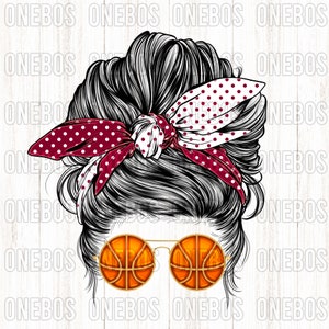 Basketbal Moeder PNG, Messy Bun Sports, Bourgondië, College High School Clipart, Bandana Bow Moeder Polka Dot, Basketbal Zonnebril print
