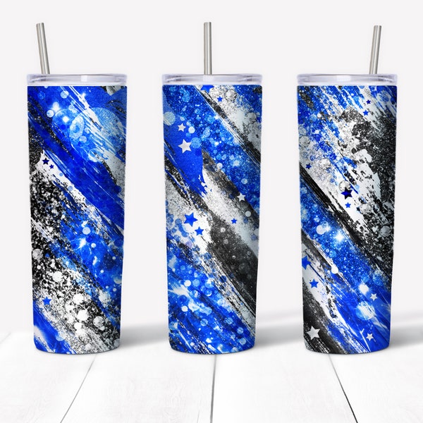 Tumbler Wrap PNG, Blue Black & White, Preppy Collage School Spirit Mascot Colors, Grunge Brush Strokes, Glitter, Bokeh, Sparkle, Wallpaper