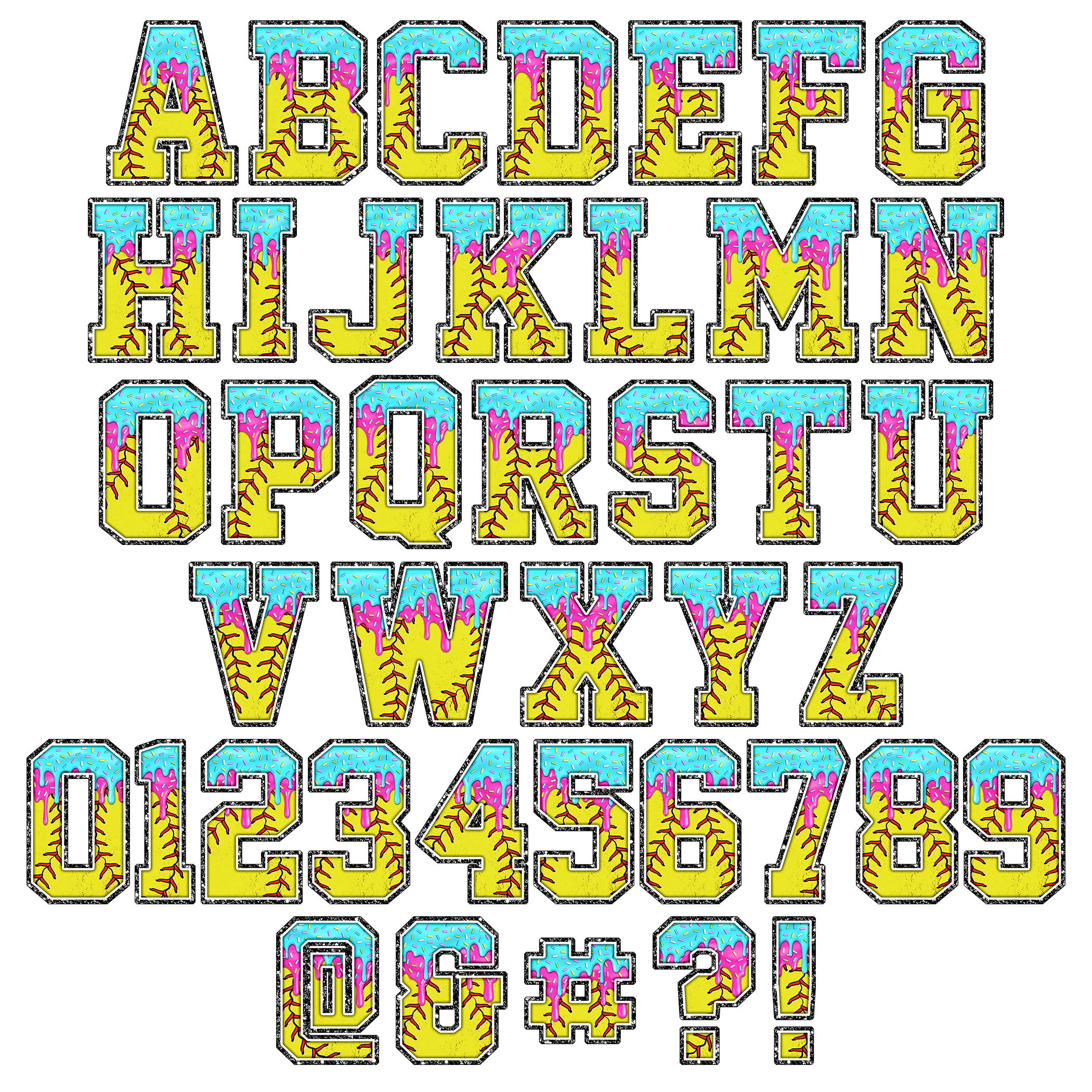 Baseball Softball Drippy Alphabet With Stitch Pattern, Sublimation PNG ...
