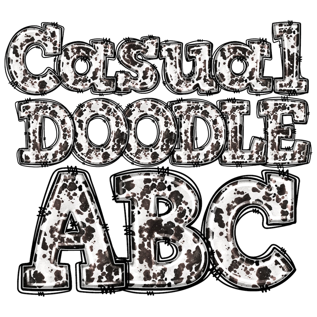 Cow Doodle Alphabet PNG, Digital Download, Casual Hand Drawn Letters ...