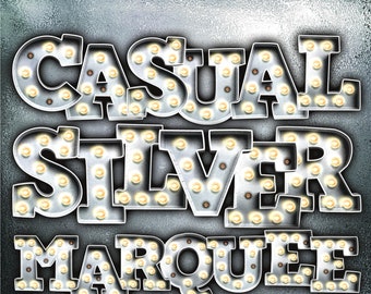 Digital Download | Casual Silver Rustic Marquee Letters & Numbers | PNG Image Graphic Clipart Bundle Set | Alphabet Art for Sublimation