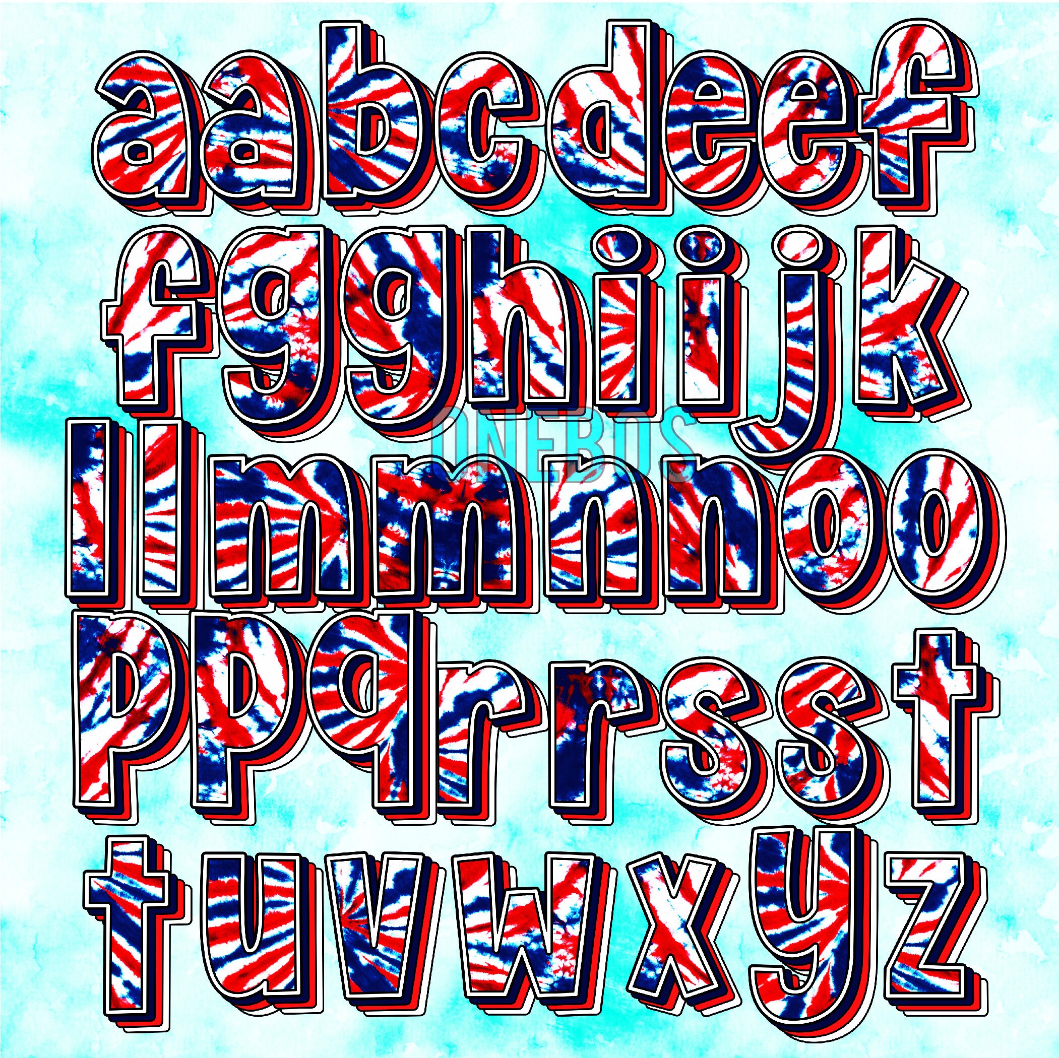Raye Letters Tiedye Alphabet PNG, Red White & Navy Shadow Letters, Patriotic Pattern ...