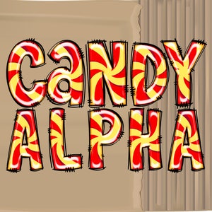 Candy Swirl Alphabet PNG, Peppermint Candy Style, Yellow Red Swirls, Cute Doodle Letters Numbers, Kids App, Sublimation, Digital Download