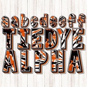 TieDye Alphabet PNG, Orange, White & Black 3D Bubble Letters Pattern Mix, Uppercase Lowercase Numbers, Sublimation Digital Download