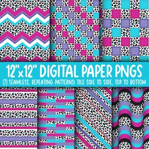 Wallpaper Achtergrond - Digitaal Papier | Naadloos | Chevron, baksteen, strepen, golvende retro | Paars en groenblauw luipaardprint WA55LL-A180