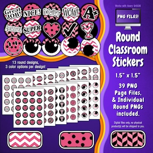 Stickerpakket | Individuele digitale stickers en Avery-velsjablonen | Geometrisch, cirkels, chevron, stippen, roze, zwart, wit ST55CK-A271