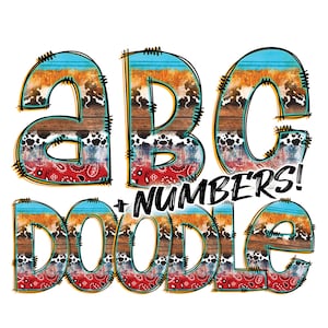 Descarga digital / Doodle Farmhouse Fill Pattern Fill / PNG Clipart Bundle Alphabet Pack / Letras y números