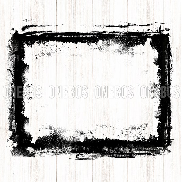 Grunge Black Border Frame PNG, Square Rectangle Sublimation Print Digital Download, Splatter Background Transparent, Bleach Design