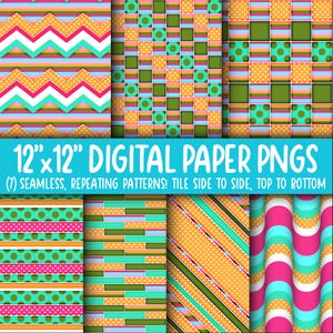 Behangachtergrond: digitaal papier | Naadloos | Polkadot, strepen, neon, lichtroze, donkerroze, groen, groenblauw, blauw, geel WA55LL-A231