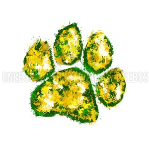Paw PNG, Digitaal Element, Distress Splatter Patch, Grunge Airbrush Geverfd, Groen Goud, Bulldogs Cougars Lions Panthers Tigers Wildcats
