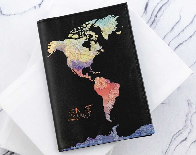 Colorful Map Personalized  Passport Cover Passport Holder Leather Passport Covers Passport Custom Leather Wallet World Map Pass Case CP6094