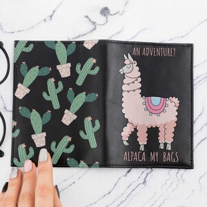 Alpaca Passport Cover Printed Llama Alpaca Passport Case Holder Pass Cover Leather Wallet Pass Travel Gift Personalized Wanderlust CP6093 image 2