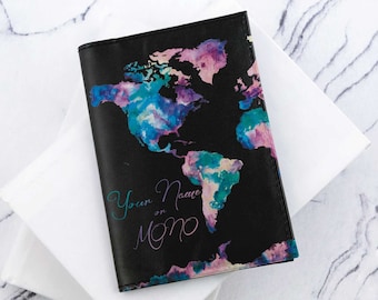 Colorful Map Passport Cover Leather Birthday Gift Travel Gift Passport Case Card Holder Personalized Gift Personalized Passport Cover CP6019