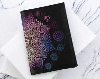 Mandala SVG Leather Passport Holder Monogram Passport Cover Personalized Passport Insert Credit Card Wallet Gift For Wife CP6111