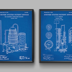 Whisky Still Patent Wall Art Set, Blauwdruk Prints Alcohol Uitvinding, Decorcadeau maneschijn.