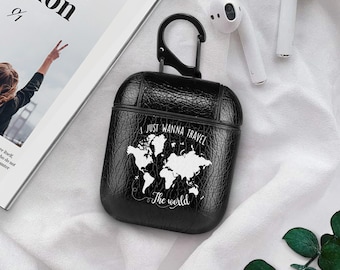 World Map AirPod Case I Just Wanna Travel The World AirPods Cover Leather Apple Airpod Case Airpods Accessories AirPods 3 Case Cover CP6210