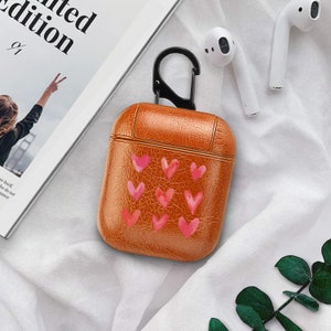 Leather AirPod Case Red Hearts AirPods Cover Apple AirPods Fashionable Cover AirPods Stuff Art Hearts AirPods Accessories CP6217 image 2