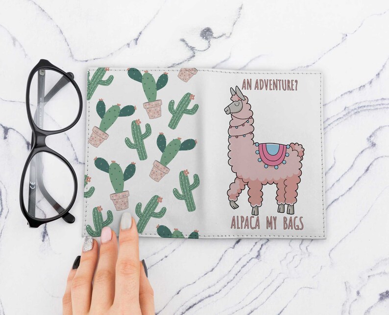 Alpaca Passport Cover Printed Llama Alpaca Passport Case Holder Pass Cover Leather Wallet Pass Travel Gift Personalized Wanderlust CP6093 image 6
