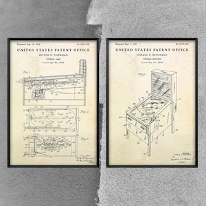 Pinball Wall Art, Pinball Machine Patent Prints, Gamer Gift for Man Cave or Game Room Decor. P006