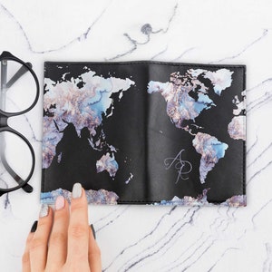 Gemstone World Map Print Passport Cover Leather Passport Holder Passport Case Travel Wallet Personalized Passport Covers Travel Gift CP6097 image 2