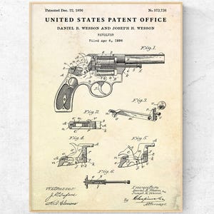 Wesson Revolver 1896 Patent Kunstdruck: Vintage Feuerwaffe Bauplan
