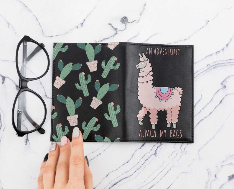 Alpaca Passport Cover Printed Llama Alpaca Passport Case Holder Pass Cover Leather Wallet Pass Travel Gift Personalized Wanderlust CP6093 image 2