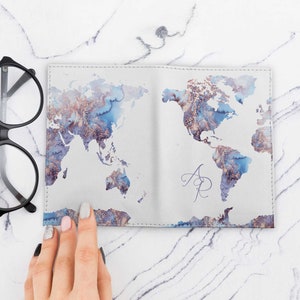 Gemstone World Map Print Passport Cover Leather Passport Holder Passport Case Travel Wallet Personalized Passport Covers Travel Gift CP6097 image 6