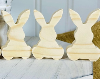 Handmade Unfinished Wooden Bunnies: DIY Easter Craft Bundle