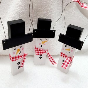 Snowmen set of 3 hanging wooden Christmas rustic ornaments