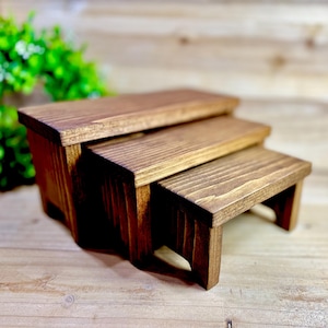 Wooden nesting display risers, rustic riser, stained plank riser, riser set, farmhouse decor