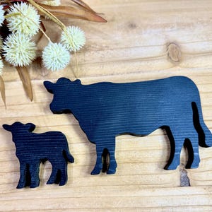 Black Cow and Calf Farmhouse Decor | Wooden Tier Tray Cow | Rustic Animal Kitchen Decor | Handmade Shelf Sitters