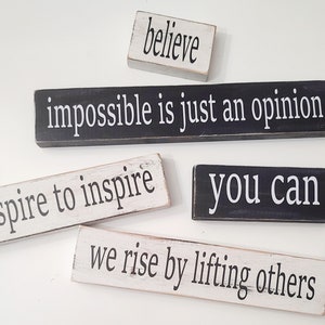 Small word blocks Inspirational Quotes wooden shelf sitters