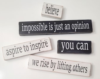 Small word blocks Inspirational Quotes wooden shelf sitters