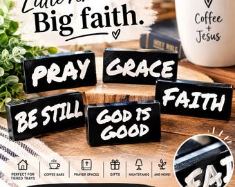 Christian Faith Over Fear Wood Blocks, Black White Christian Decor, Prayer Blocks, Faith Home Decor, Christian Gift