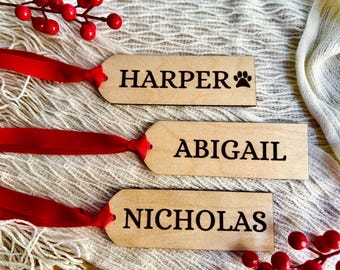 Médaillon pour bas de Noël en bouleau gravé | Plaque nominative en bois personnalisée