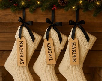 Médaillon en bois personnalisé pour bas de Noël | Bouleau gravé au laser, décoration des Fêtes