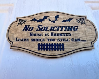 Halloween No Soliciting Sign for Metal Door, Haunted House Front Door Decor, Magnetic Spooky Wooden Sign, Funny Halloween Porch Decor