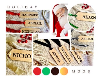 Etiquettes personnalisées pour bas de Noël | Étiquettes-cadeaux | Décoration de cheminée des Fêtes